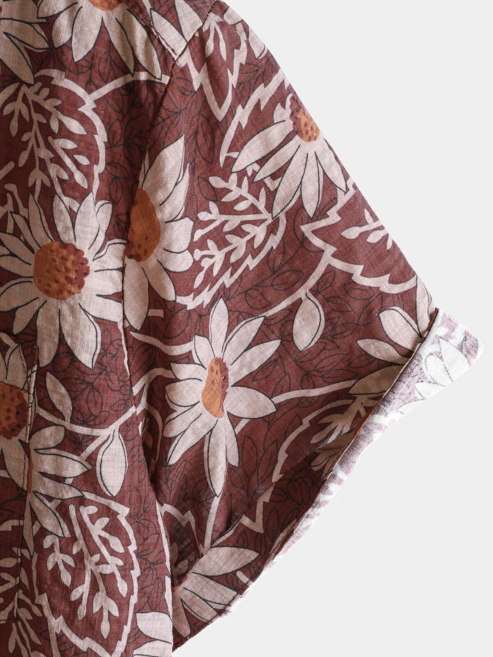 Chemise à manches courtes à imprimé marguerites rétro pour homme