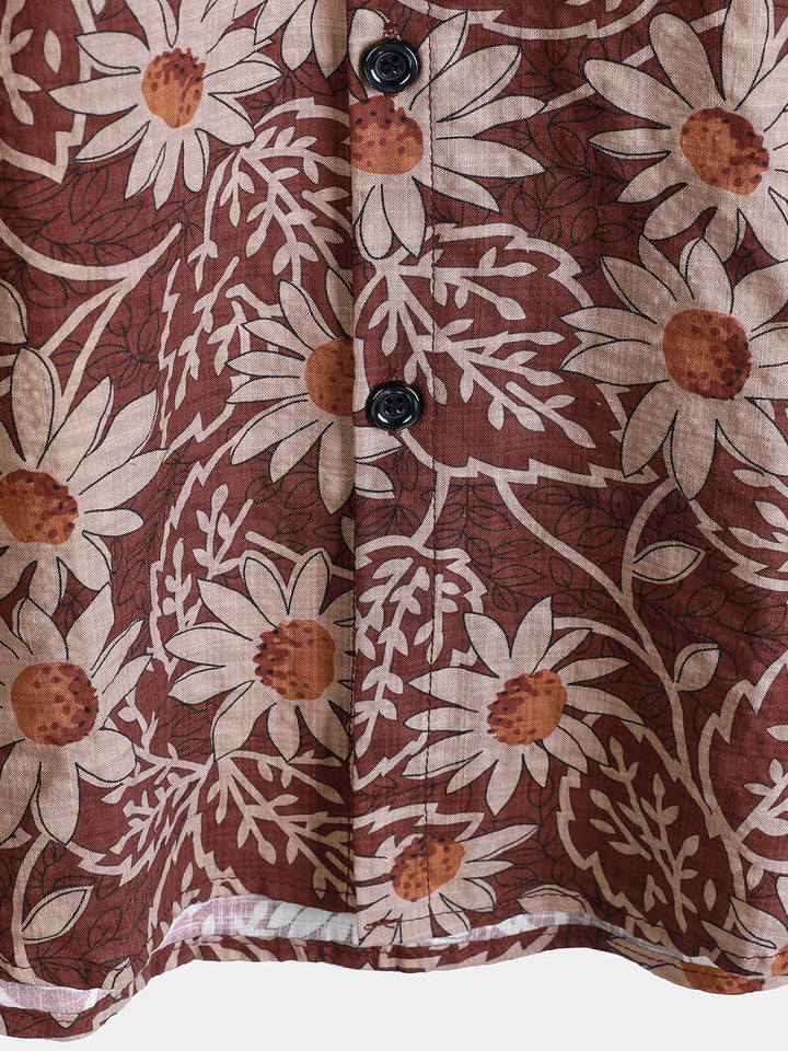 Chemise à manches courtes à imprimé marguerites rétro pour homme