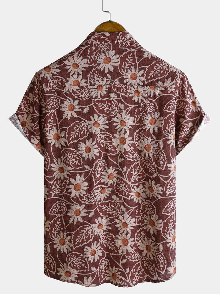 Chemise à manches courtes à imprimé marguerites rétro pour homme