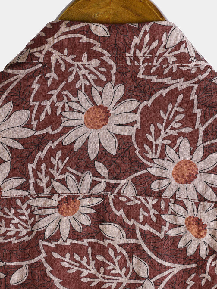 Chemise à manches courtes à imprimé marguerites rétro pour homme