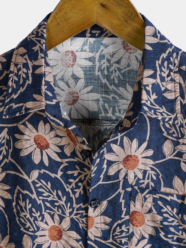 Chemise boutonnée à manches courtes et motif floral pour homme, style rétro, idéal pour les vacances à la plage