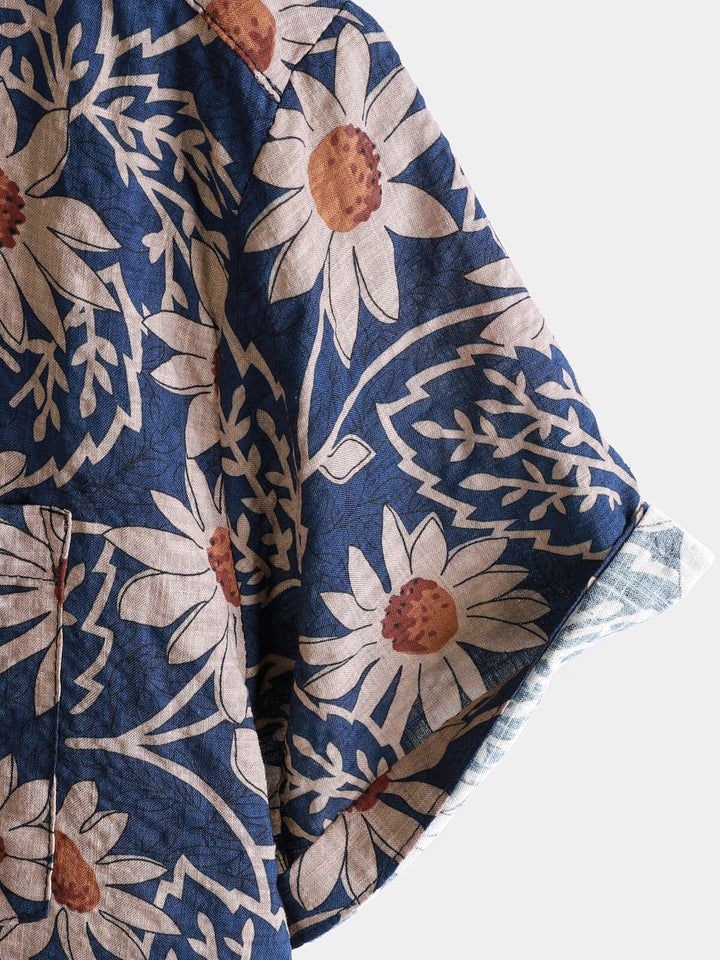 Chemise boutonnée à manches courtes et motif floral pour homme, style rétro, idéal pour les vacances à la plage