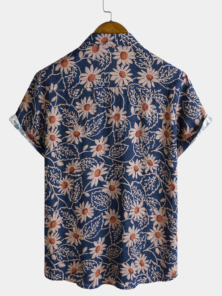 Chemise boutonnée à manches courtes et motif floral pour homme, style rétro, idéal pour les vacances à la plage