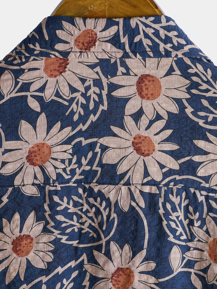 Chemise boutonnée à manches courtes et motif floral pour homme, style rétro, idéal pour les vacances à la plage
