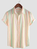 Chemise boutonnée décontractée à manches courtes pour homme, style rétro, rayée et colorée, idéale pour les fêtes