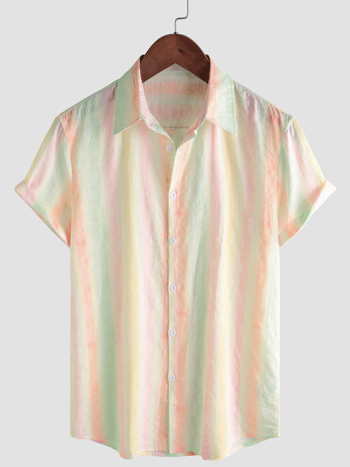 Chemise boutonnée décontractée à manches courtes pour homme, style rétro, rayée et colorée, idéale pour les fêtes