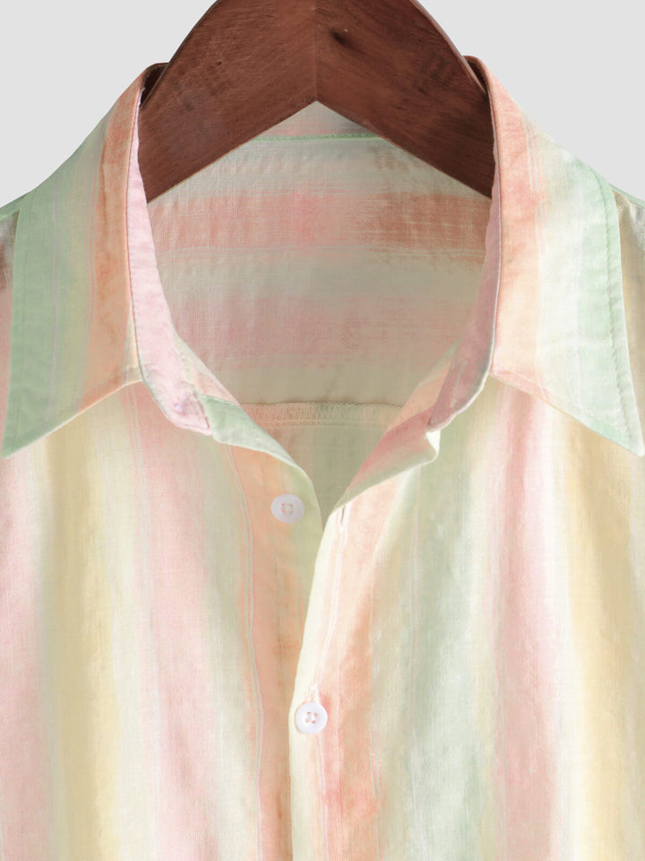 Chemise boutonnée décontractée à manches courtes pour homme, style rétro, rayée et colorée, idéale pour les fêtes