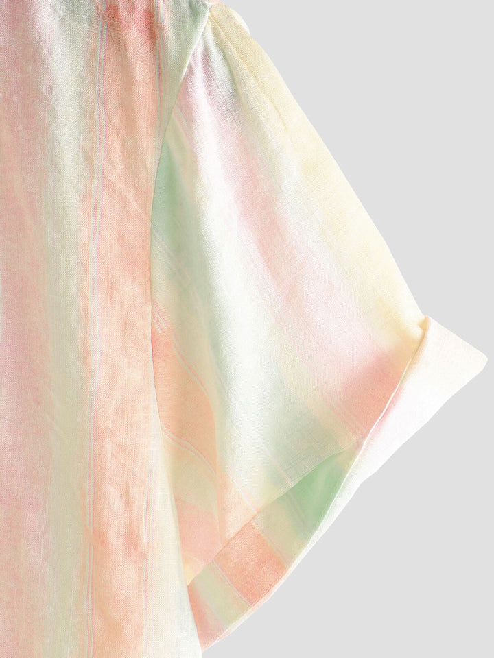 Chemise boutonnée décontractée à manches courtes pour homme, style rétro, rayée et colorée, idéale pour les fêtes