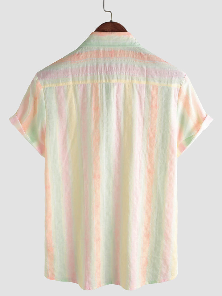 Chemise boutonnée décontractée à manches courtes pour homme, style rétro, rayée et colorée, idéale pour les fêtes