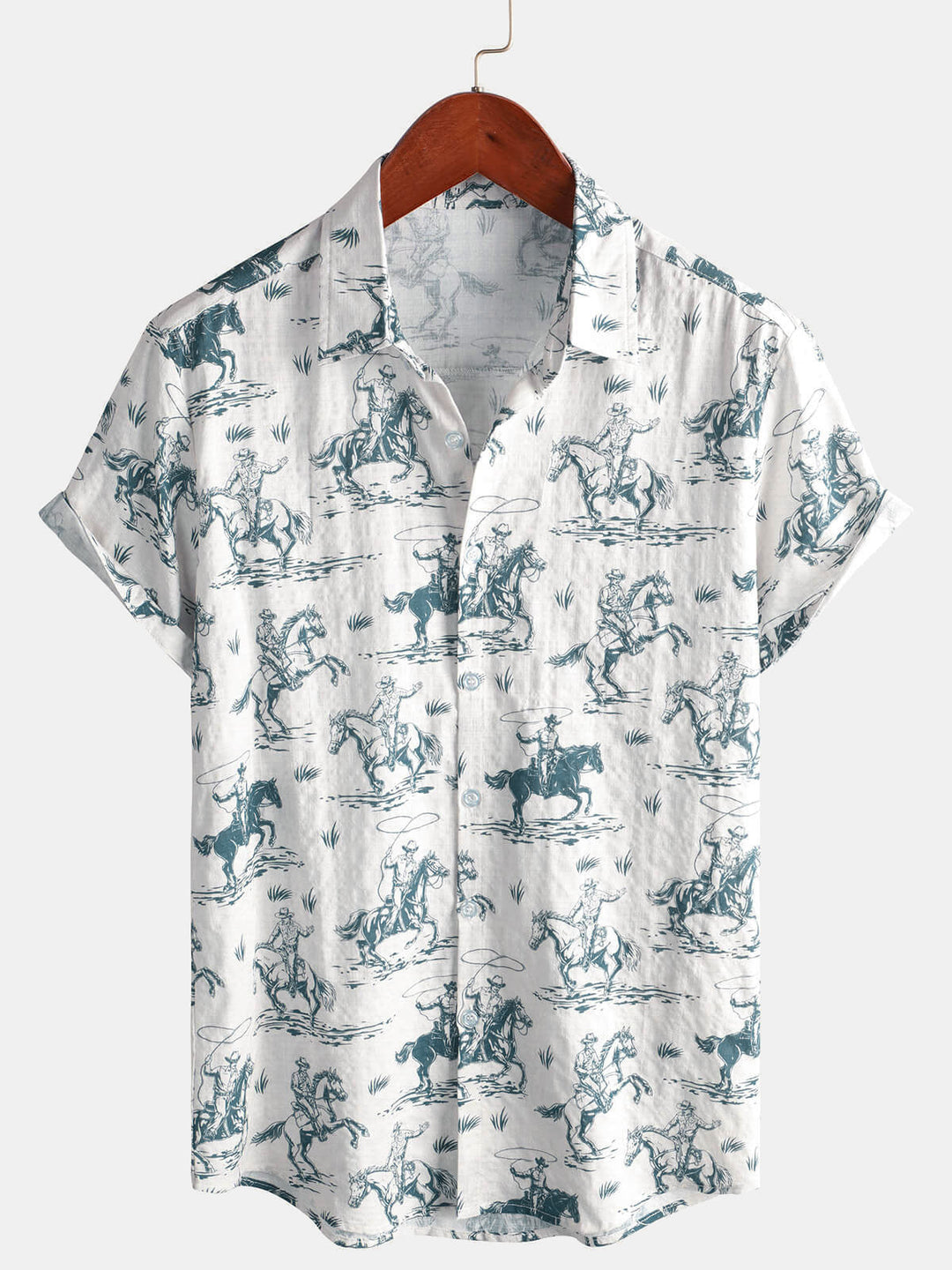 Chemise à manches courtes pour hommes, imprimé cheval, Cowboy, boutonnée, vacances