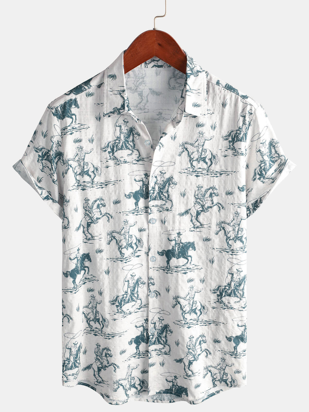 Chemise à manches courtes pour hommes, imprimé cheval, Cowboy, boutonnée, vacances