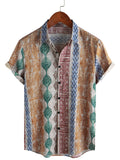 Chemise boutonnée à manches courtes et imprimé rétro à rayures pour homme