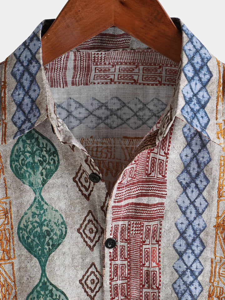 Chemise boutonnée à manches courtes et imprimé rétro à rayures pour homme