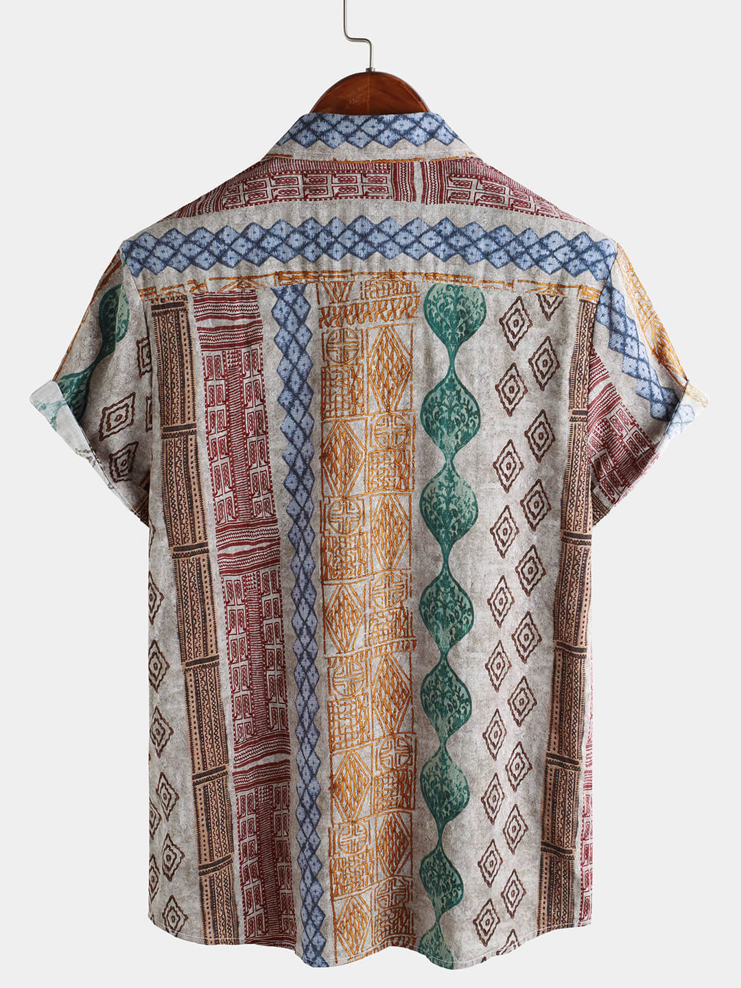 Chemise boutonnée à manches courtes et imprimé rétro à rayures pour homme