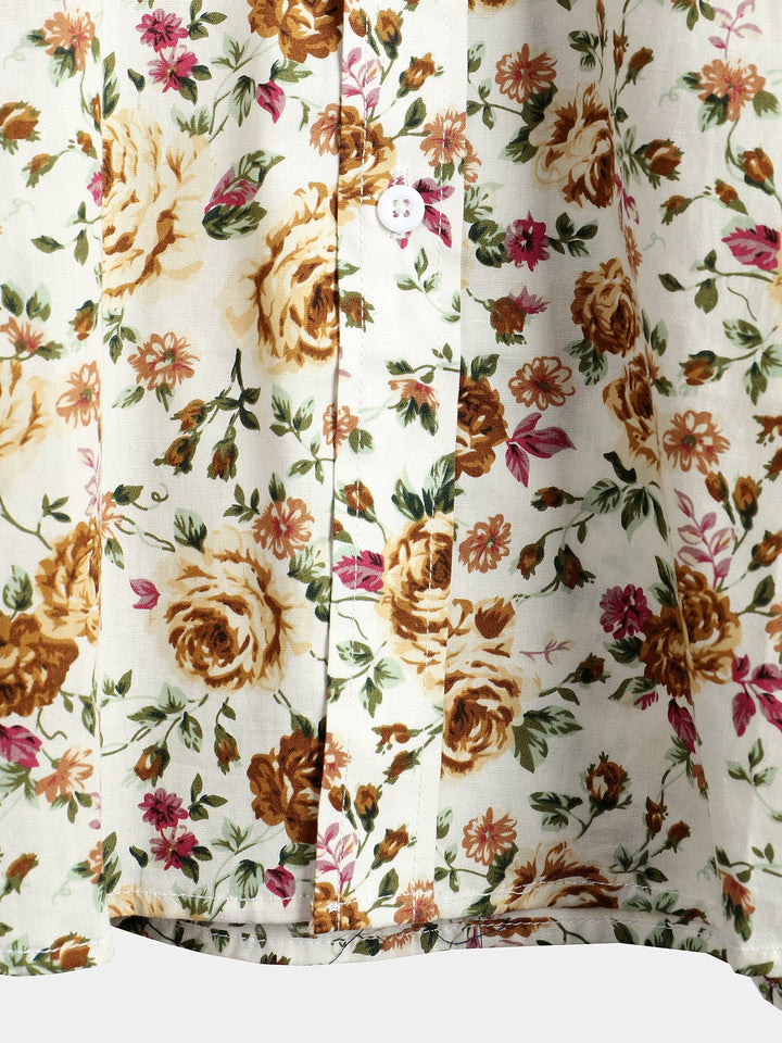 Chemise à manches courtes en coton à imprimé rose pour homme