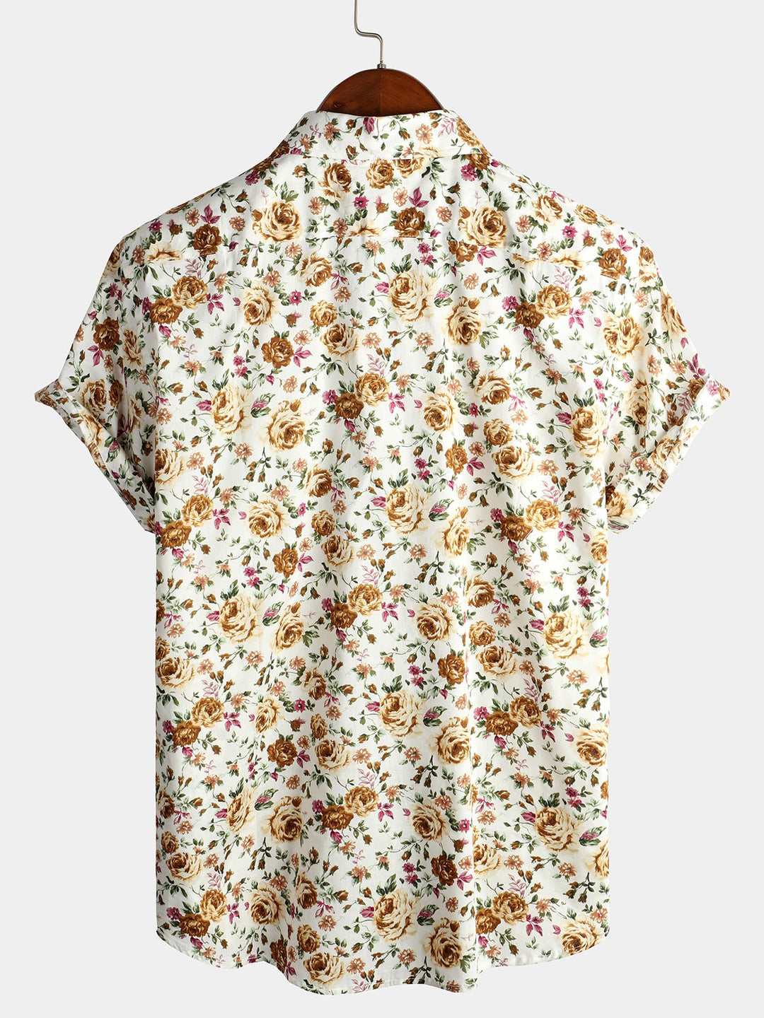 Chemise à manches courtes en coton à imprimé rose pour homme
