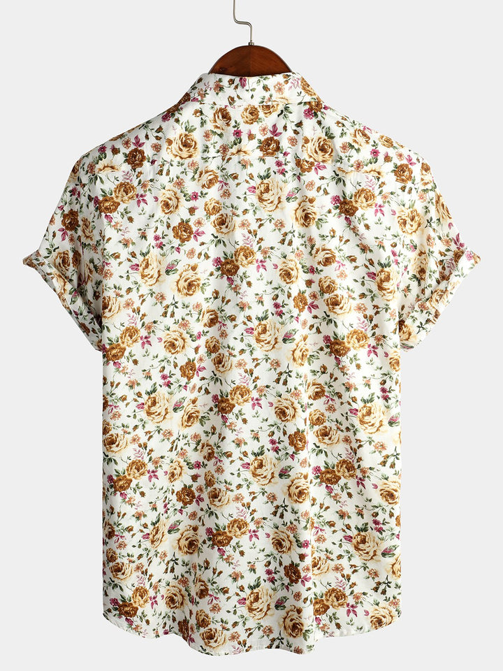 Chemise à manches courtes en coton à imprimé rose pour homme