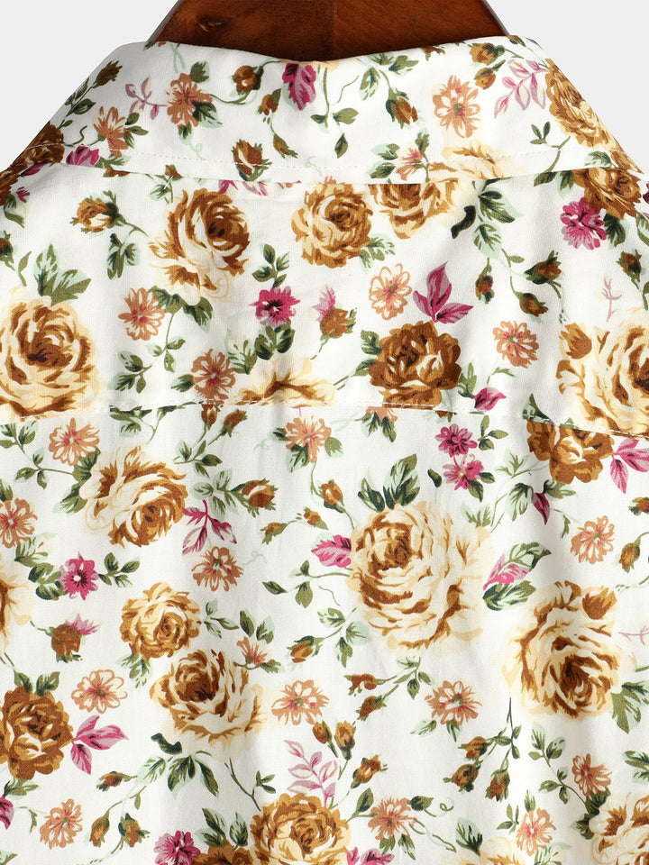 Chemise à manches courtes en coton à imprimé rose pour homme