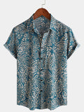 Chemise boutonnée décontractée à manches courtes et imprimé rétro pour hommes