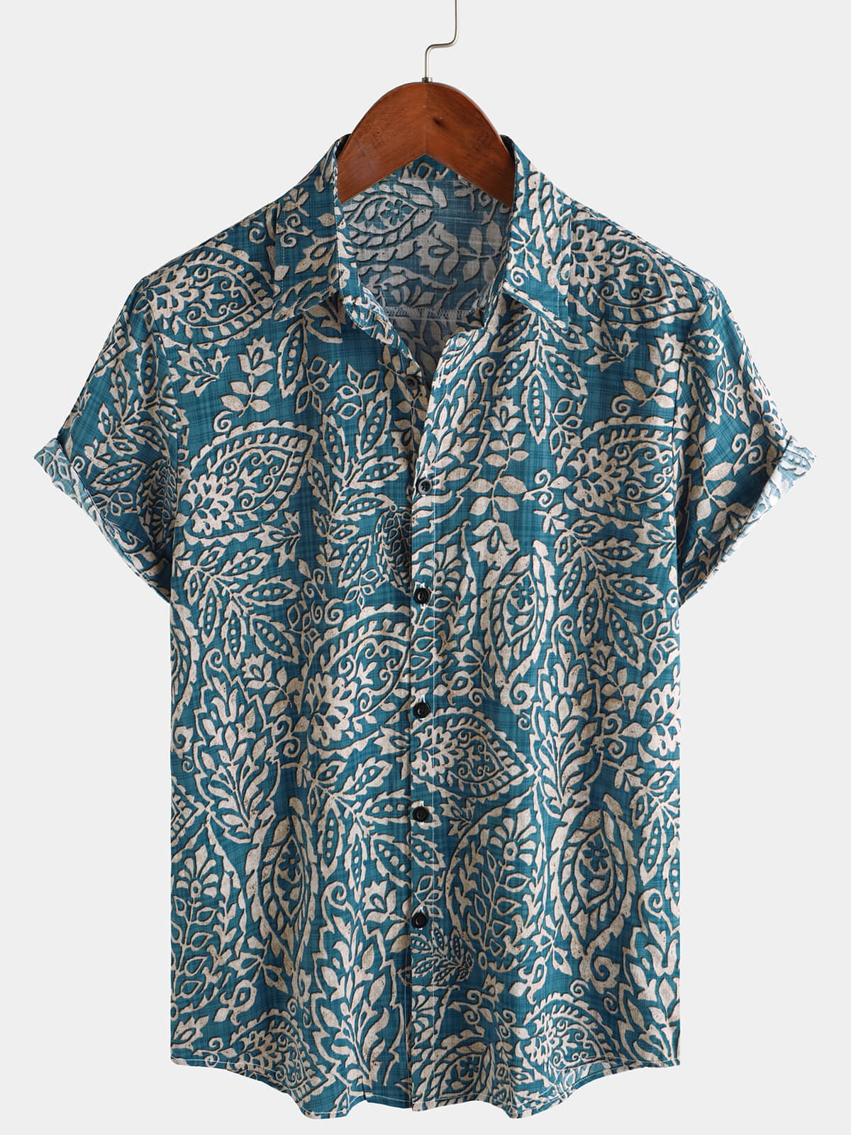 Chemise boutonnée décontractée à manches courtes et imprimé rétro pour hommes