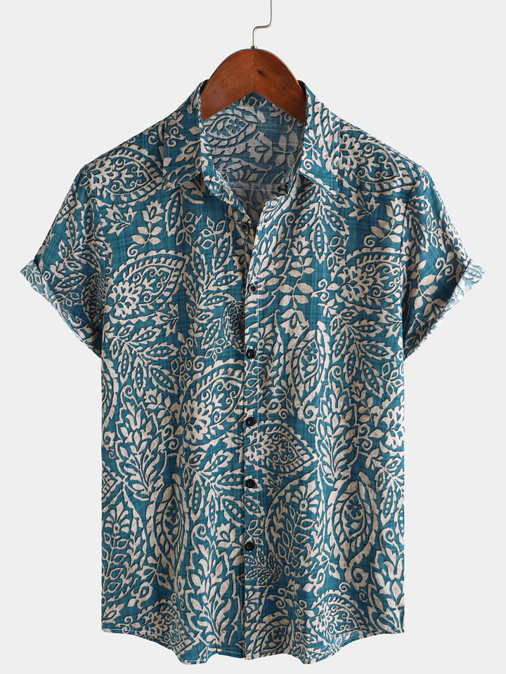 Chemise boutonnée décontractée à manches courtes et imprimé rétro pour hommes
