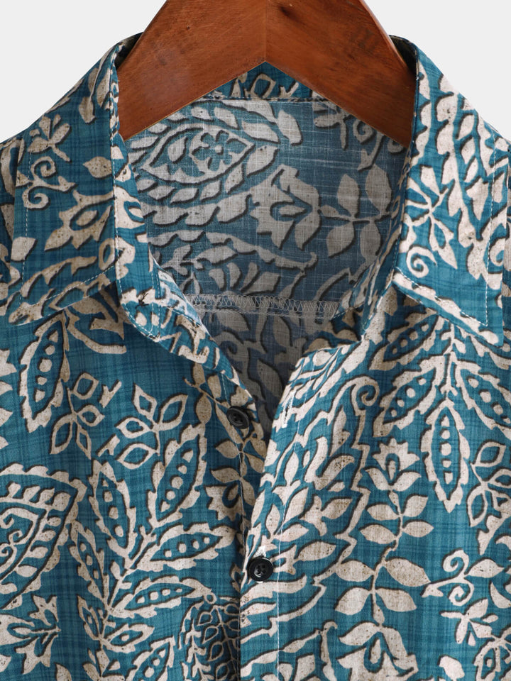 Chemise boutonnée décontractée à manches courtes et imprimé rétro pour hommes