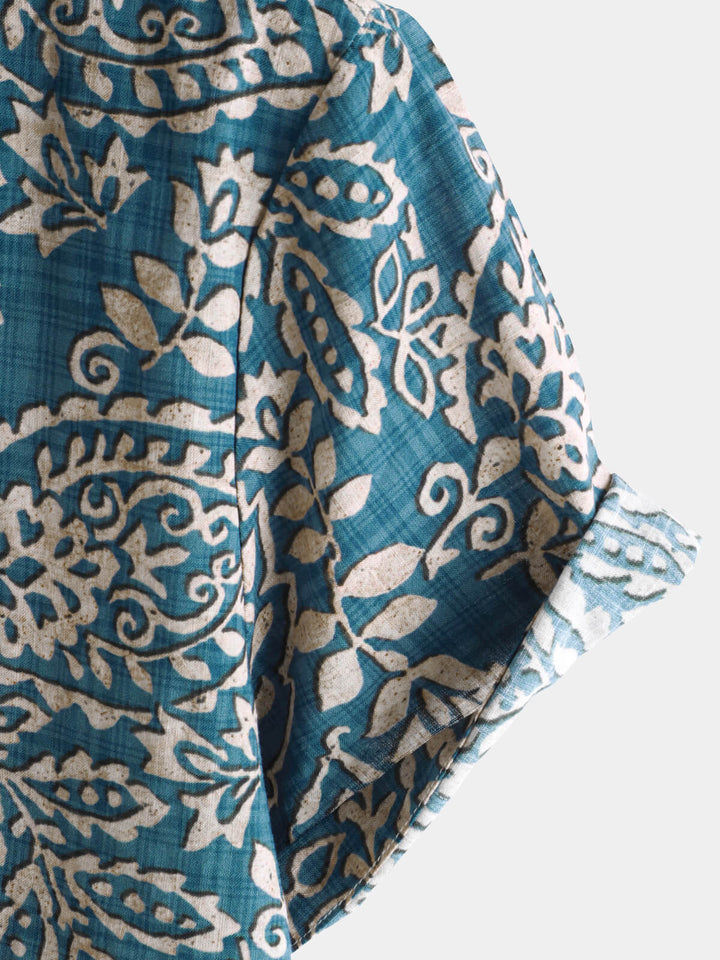 Chemise boutonnée décontractée à manches courtes et imprimé rétro pour hommes