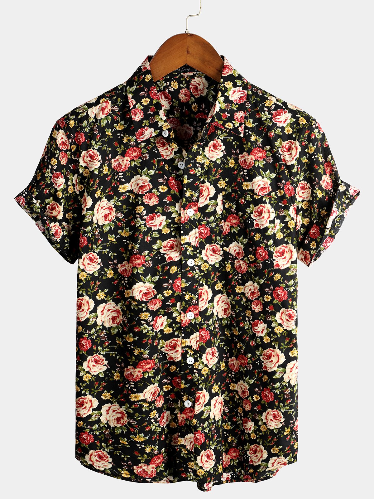 Chemise à manches courtes en coton à imprimé rose pour homme