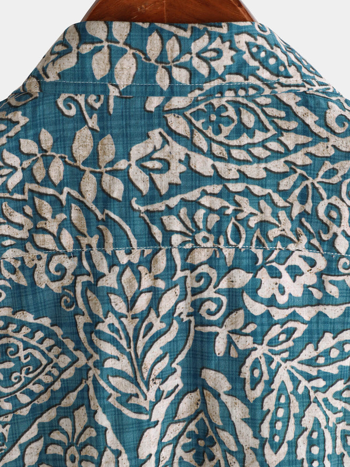 Chemise boutonnée décontractée à manches courtes et imprimé rétro pour hommes