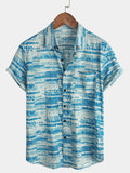 Chemise à Boutons à Manches Courtes Vintage Bleue pour Homme