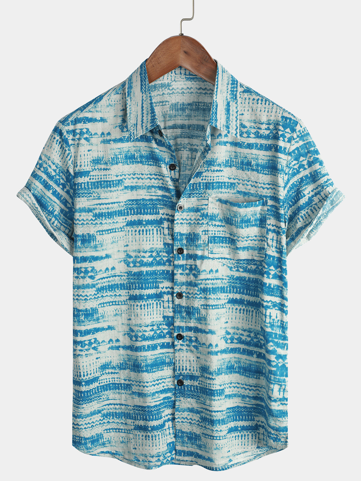 Chemise à Boutons à Manches Courtes Vintage Bleue pour Homme
