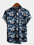 chemise d'homme en pur coton à imprimé style de vacances hawaïennes