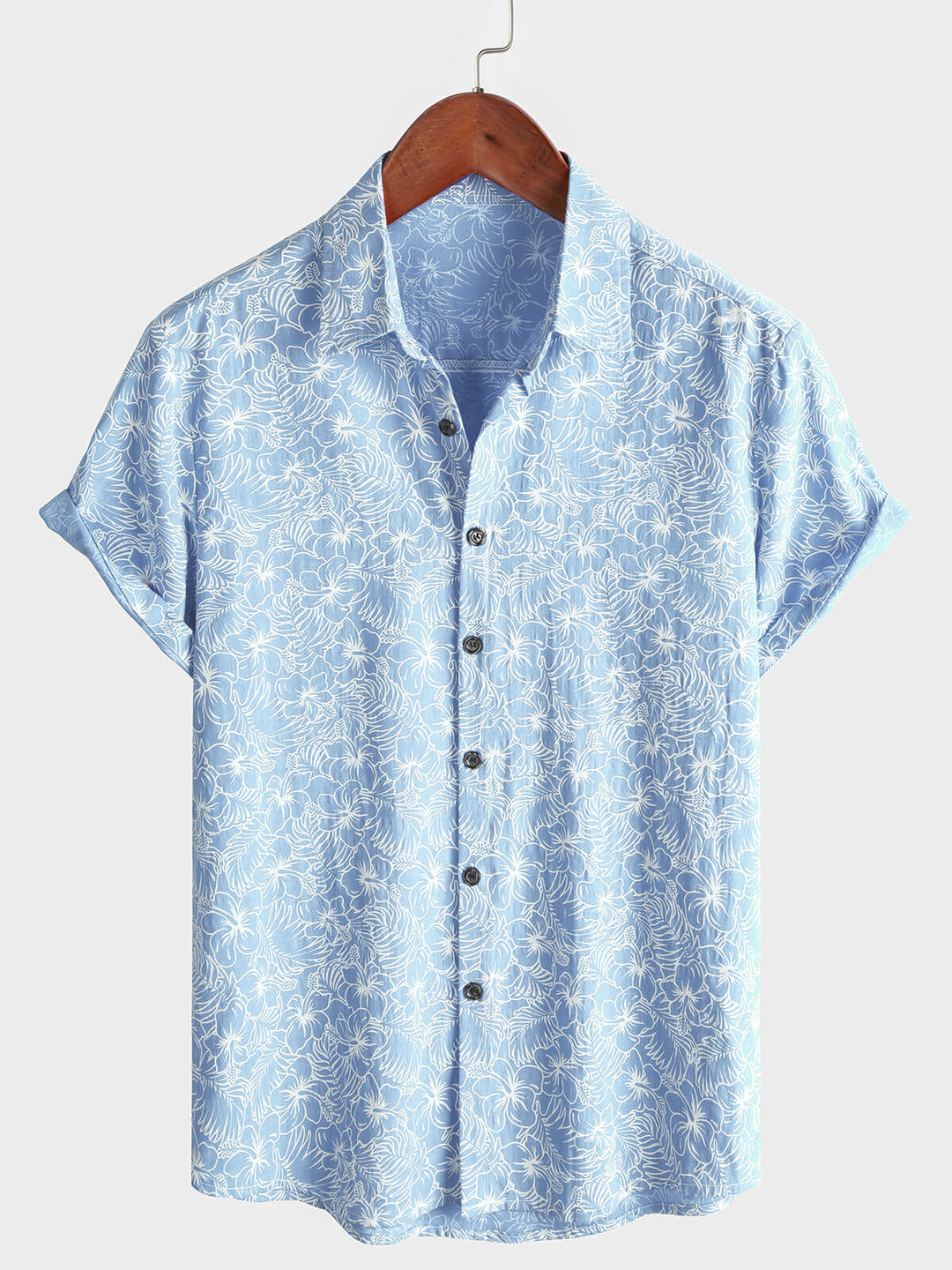 Chemise hawaïenne à manches courtes en coton à fleurs pour hommes