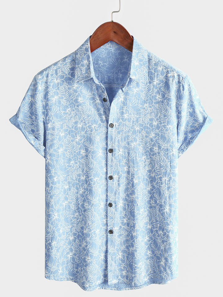 Chemise hawaïenne à manches courtes en coton à fleurs pour hommes