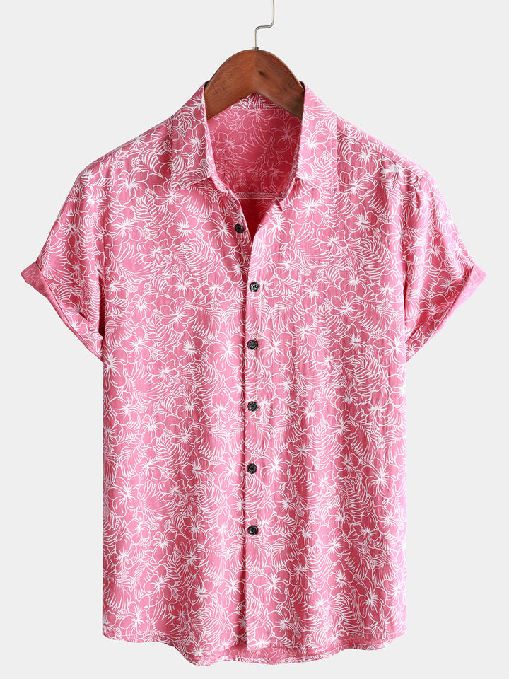 Chemise hawaïenne à manches courtes en coton à fleurs pour hommes