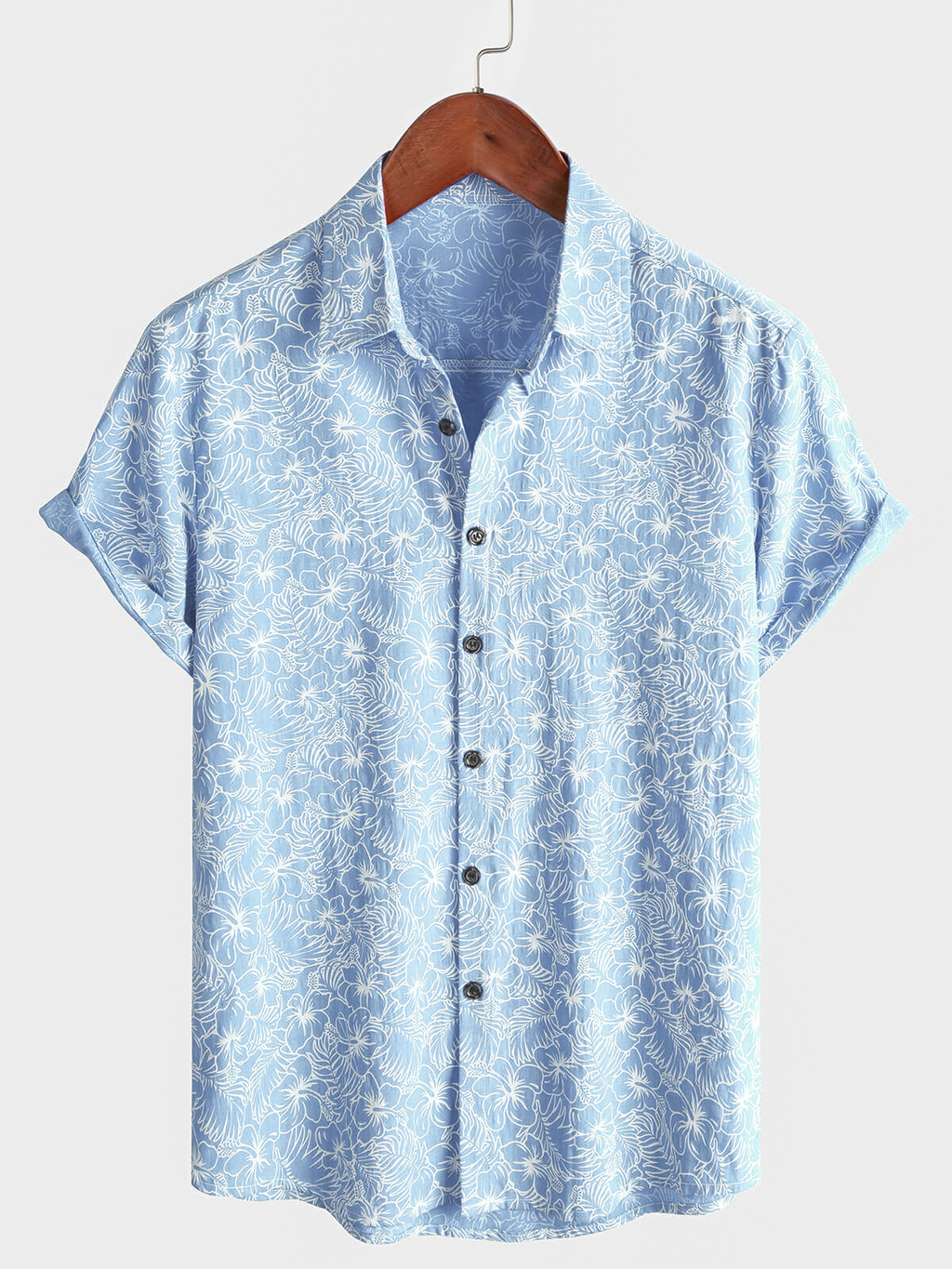 Chemise Hawaïenne à Manches Courtes pour Homme, Boutonnée, Couleur Bleu Clair