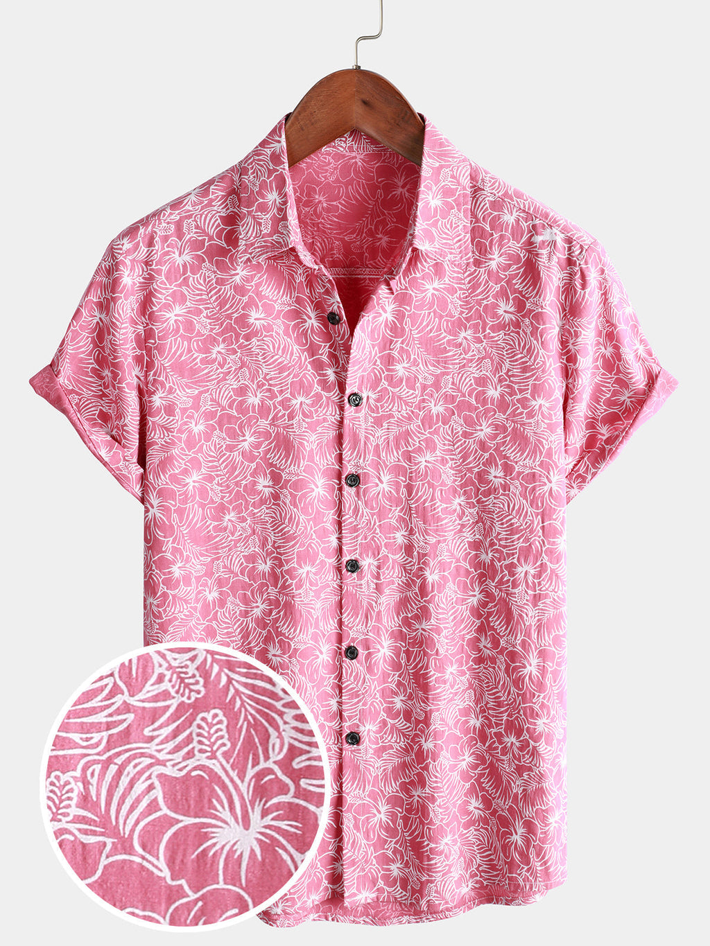 Chemise Hawaïenne à Manches Courtes pour Homme avec Boutons en Couleur Rose