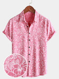 Chemise Hawaïenne à Manches Courtes pour Homme avec Boutons en Couleur Rose