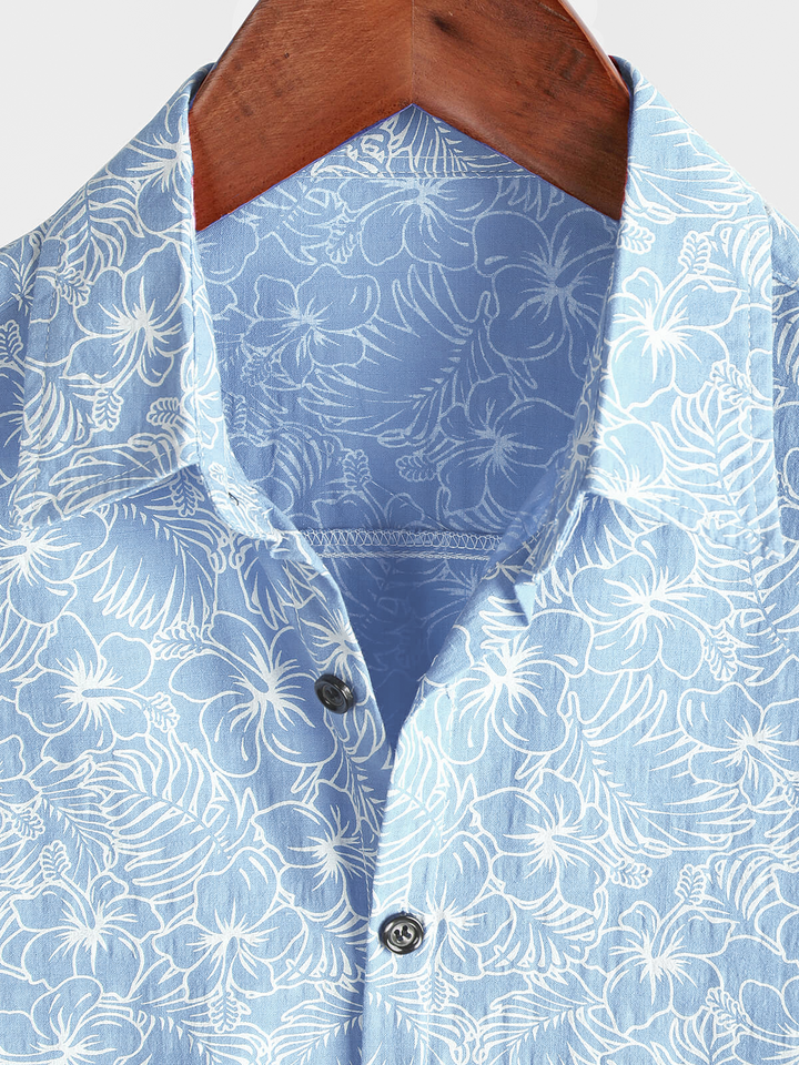 Chemise hawaïenne à manches courtes en coton à fleurs pour hommes