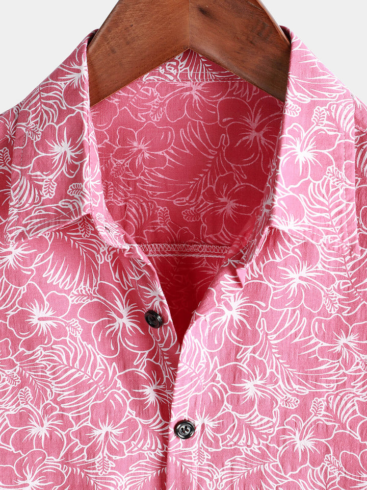 Chemise hawaïenne à manches courtes en coton à fleurs pour hommes