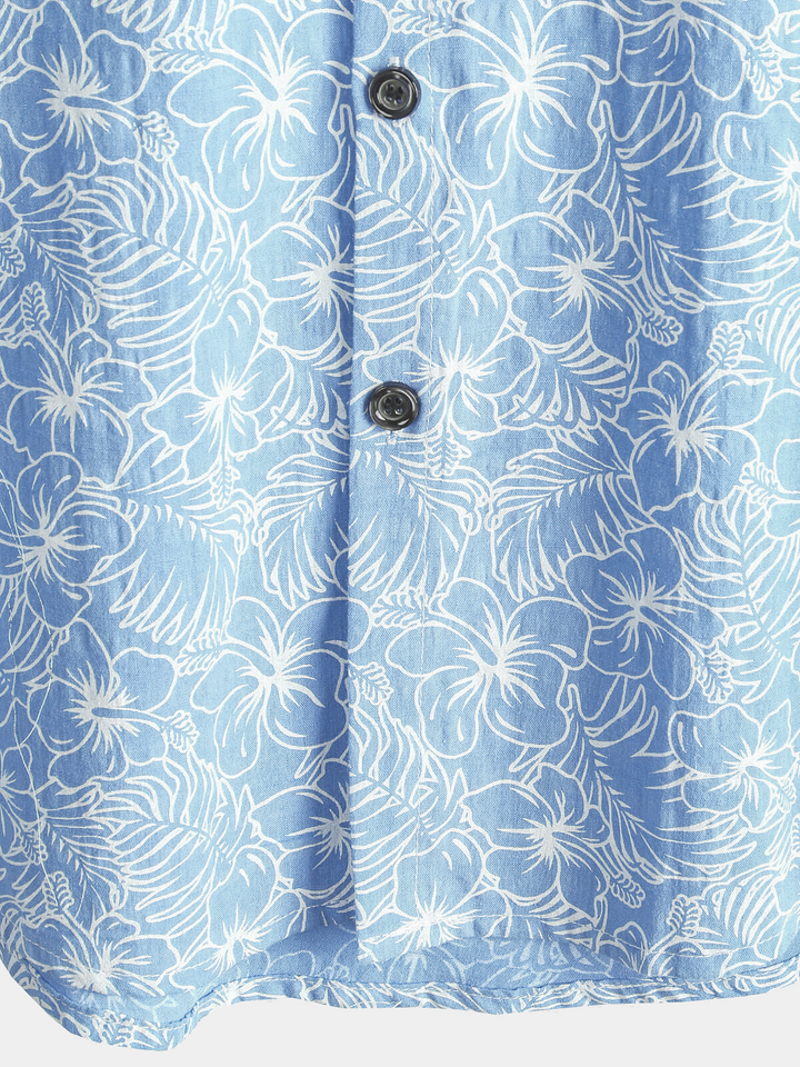 Chemise hawaïenne à manches courtes en coton à fleurs pour hommes