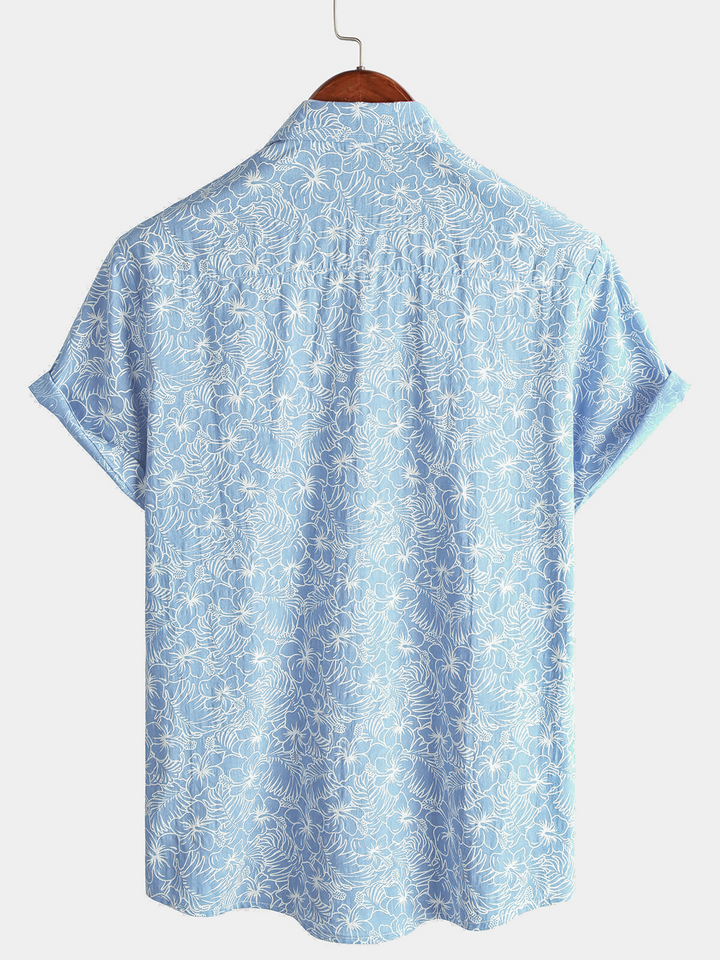 Chemise hawaïenne à manches courtes en coton à fleurs pour hommes