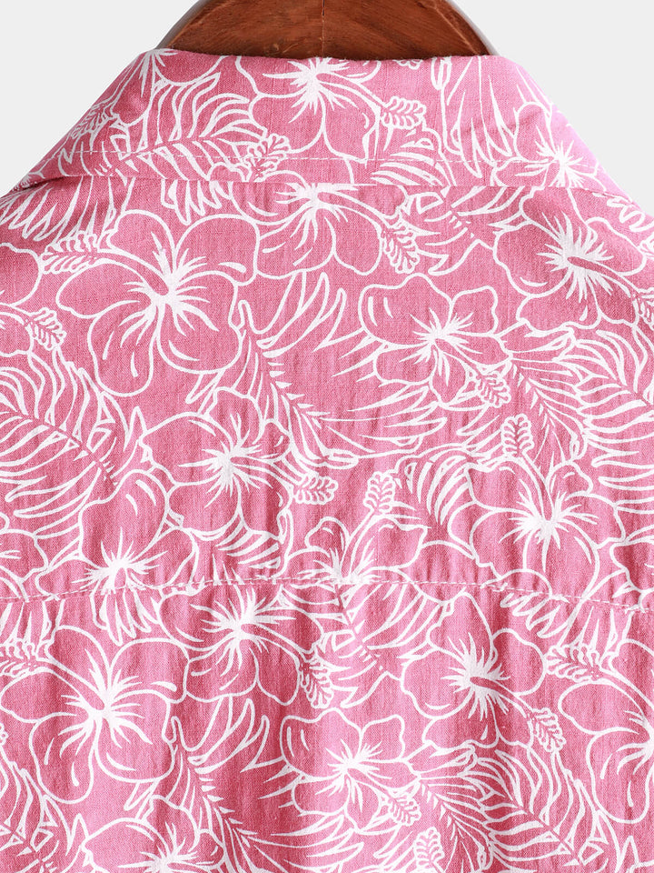 Chemise hawaïenne à manches courtes en coton à fleurs pour hommes