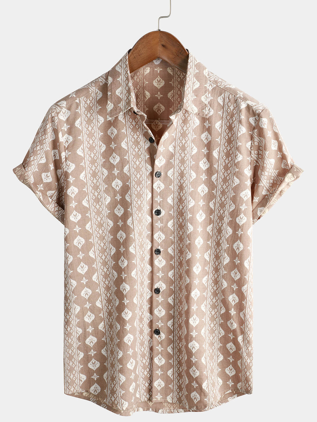 Chemise à Manches Courtes Vintage pour Homme, Rayures Marron des Années 70