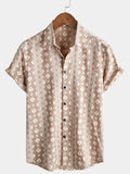 Chemise à Manches Courtes Vintage pour Homme, Rayures Marron des Années 70