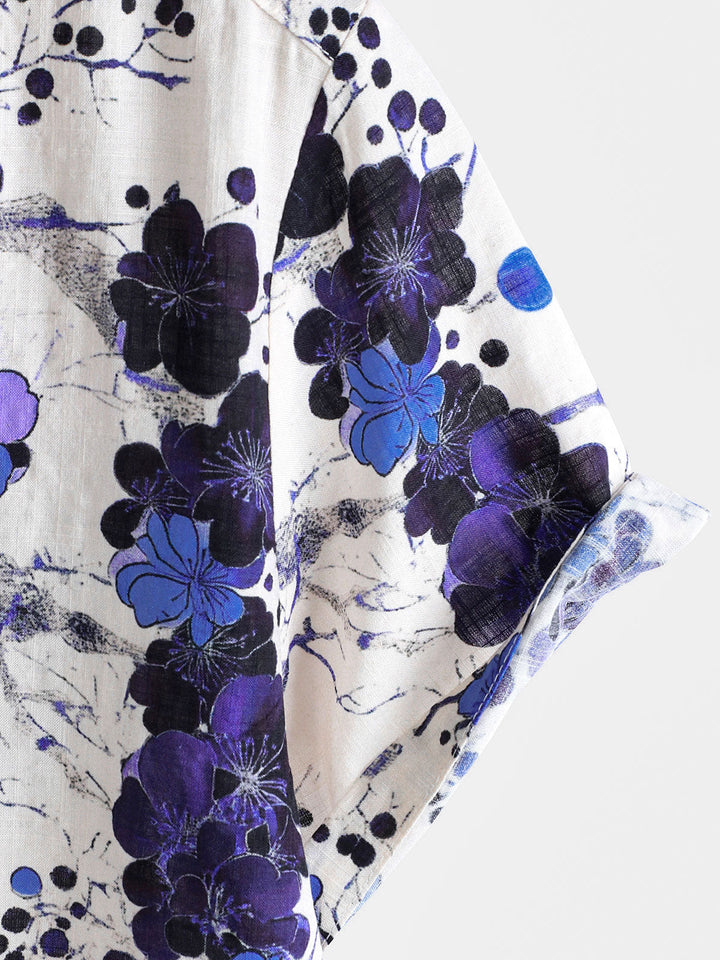 Chemise à manches courtes rétro bleue pour homme, motif vacances d&