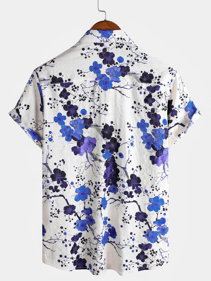 Chemise à manches courtes rétro bleue pour homme, motif vacances d&