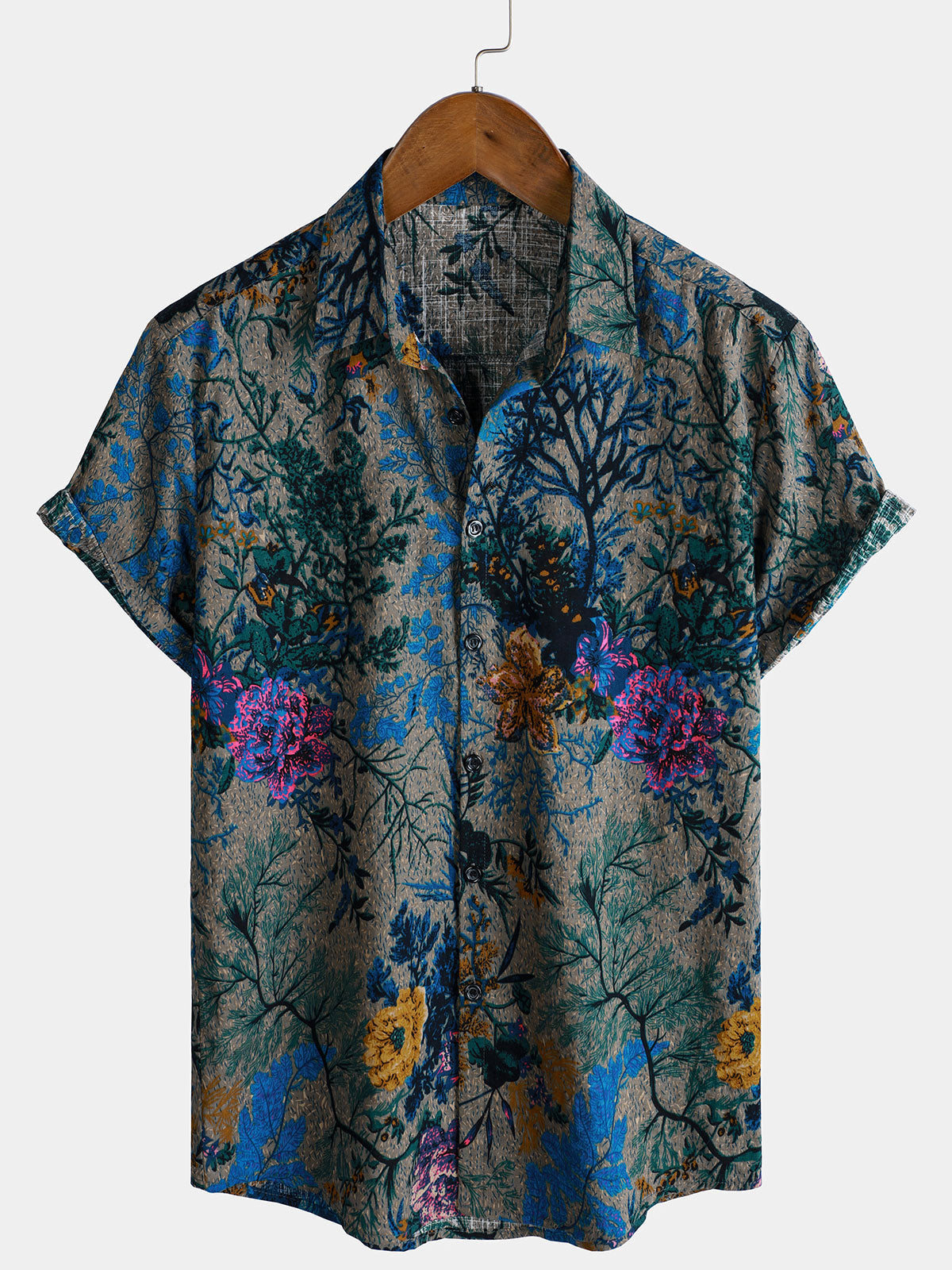 Chemise à Manches Courtes Rétro Florale Respirante pour Homme