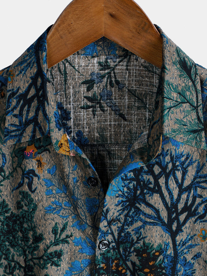 Chemise à manches courtes respirante à motif floral rétro pour homme