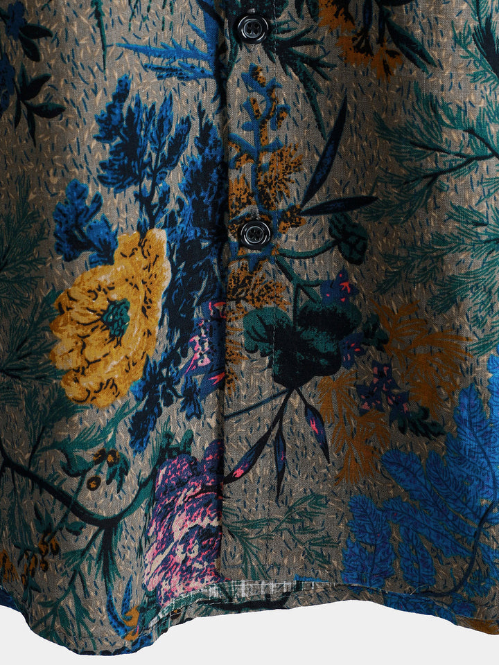 Chemise à manches courtes respirante à motif floral rétro pour homme